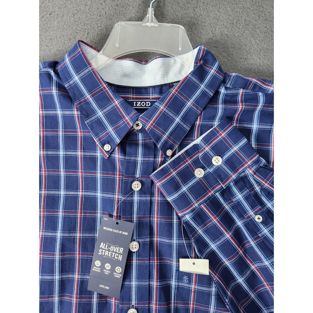 IZOD Shirt Mens 2XB Multi Plaid Comfort Performance All-Over Stretch Button Down